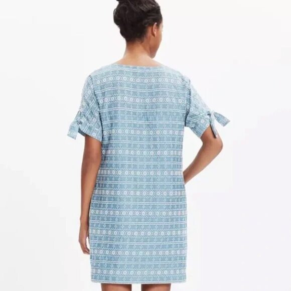 Women's XXS Madewell Blue Embroidered Tie-Sleeve Dress Mini Summer Dress - Picture 2 of 11